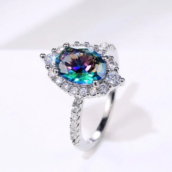 *NEW 925 Sterling Silver Mystic Topaz Halo Ring - Picture 4 of 9